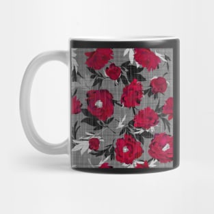 Red peonies on a gray linen structure Mug